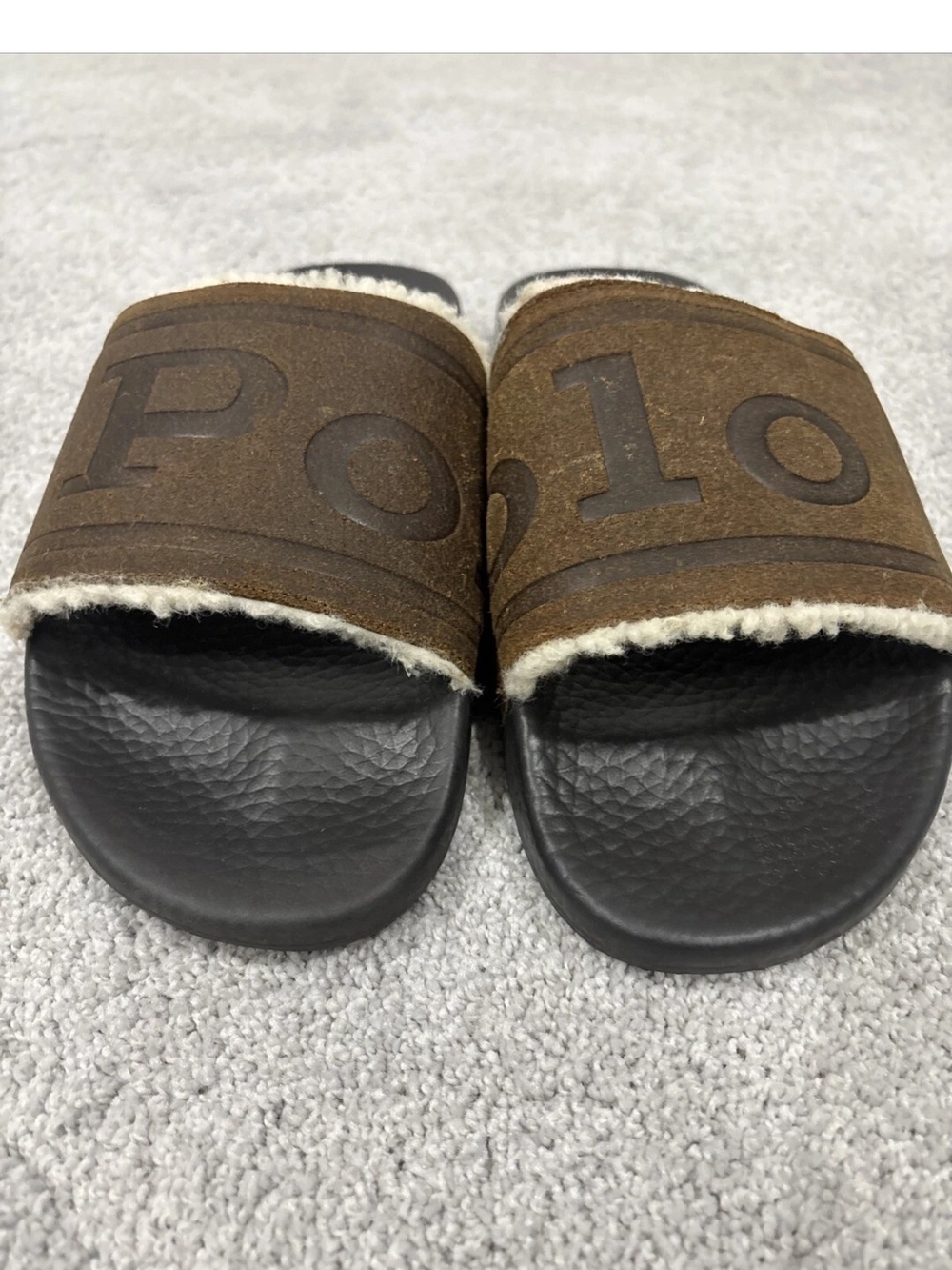 Polo Ralph Lauren Cayson Faux-Shearling-Lined Suede Slide SZ 11 NWOB